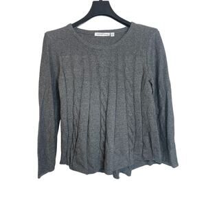 Notations Womens Pullover Crew Neck Chunky Knit Sweater Long Sleeve Size L Gray